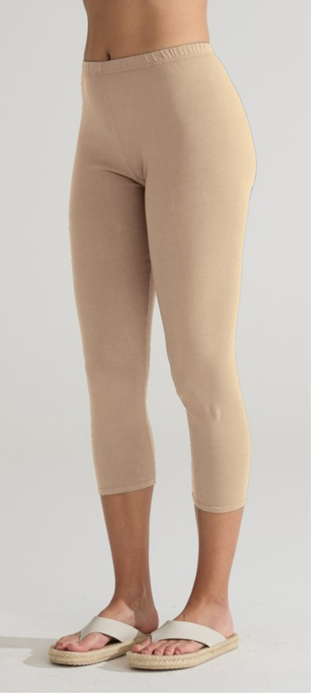 Beige Cropped Leggings – Soft Stretch Lounge Fit
