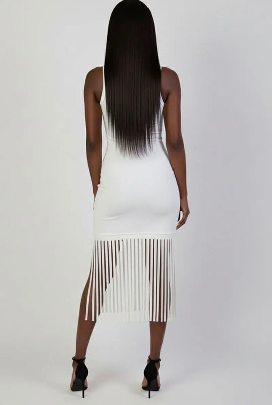 Ivory Fringe Midi Dress