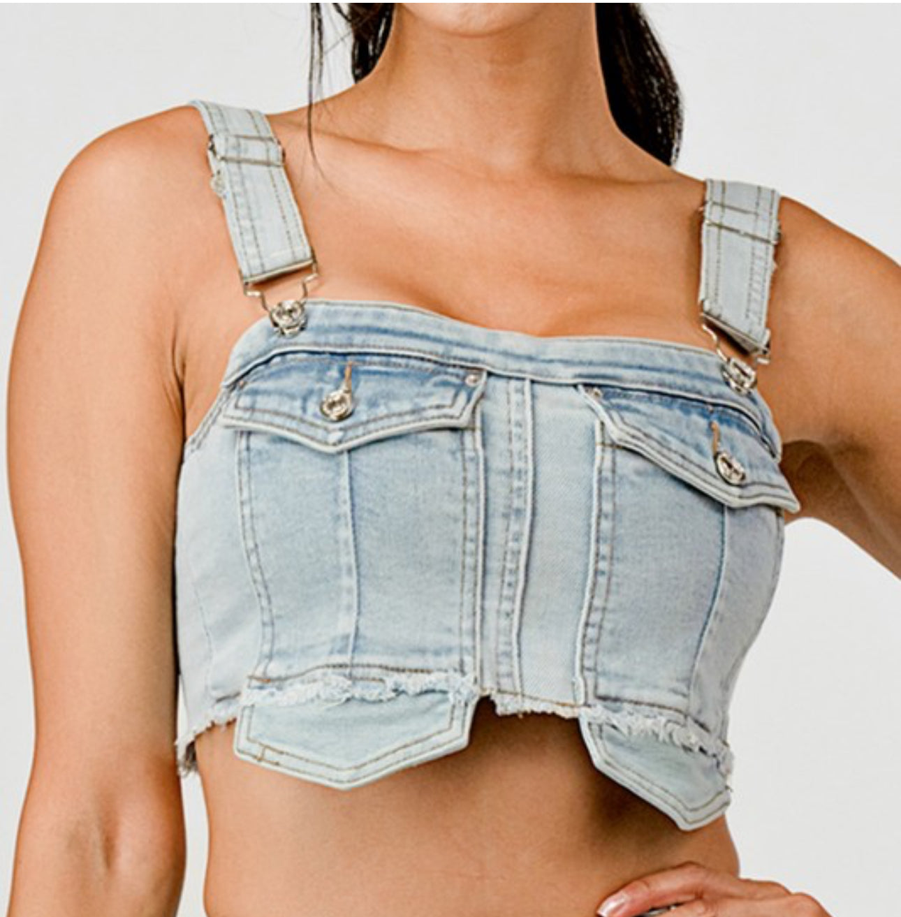 Denim Overall Crop Top – Bold, Distressed & On-Trend