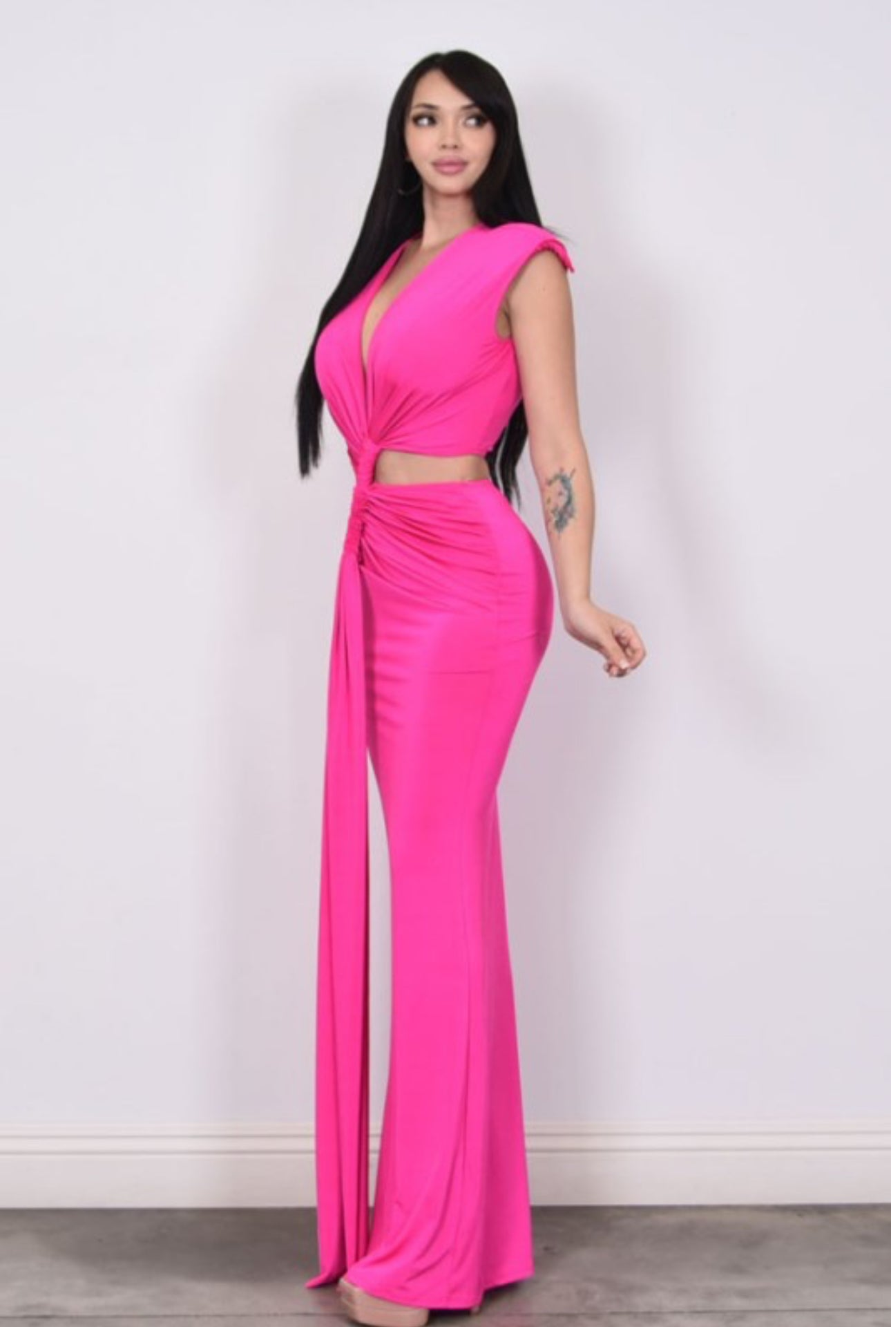 Hot Pink Cutout Maxi Dress – Sleeveless Bodycon Evening Gown