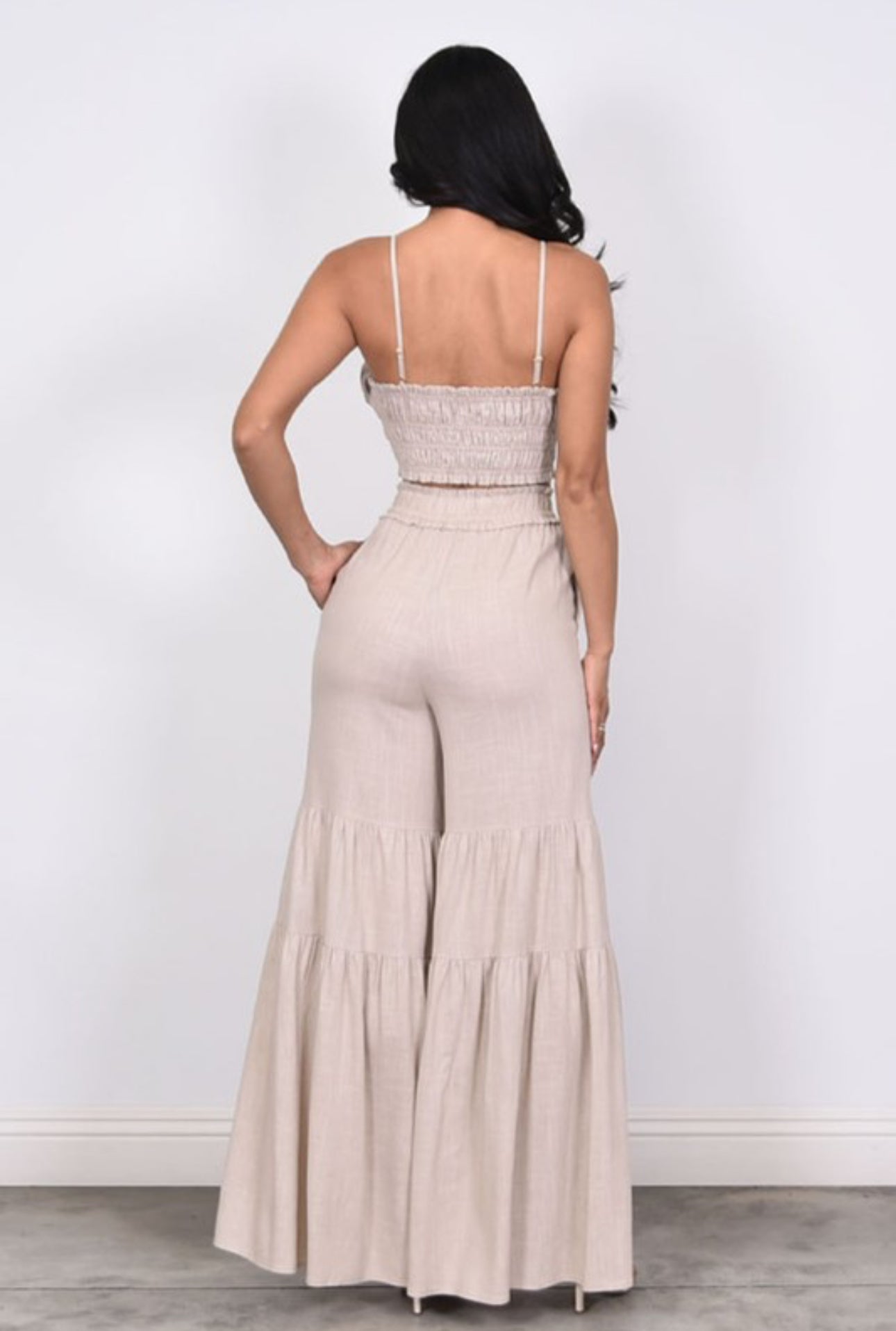 Beige Smocked Two-Piece Set