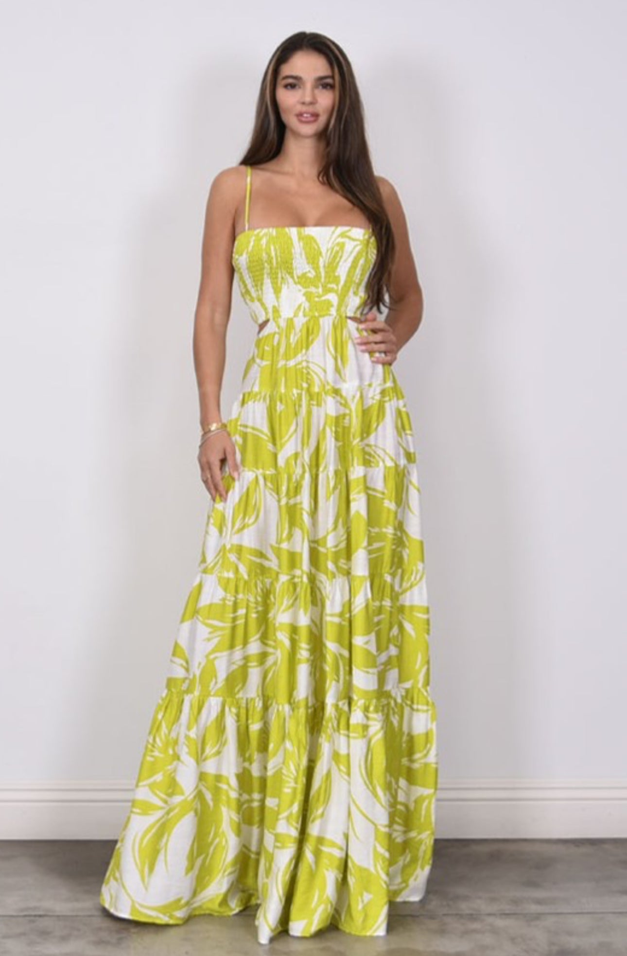 Lime Leaf Print Maxi Dress