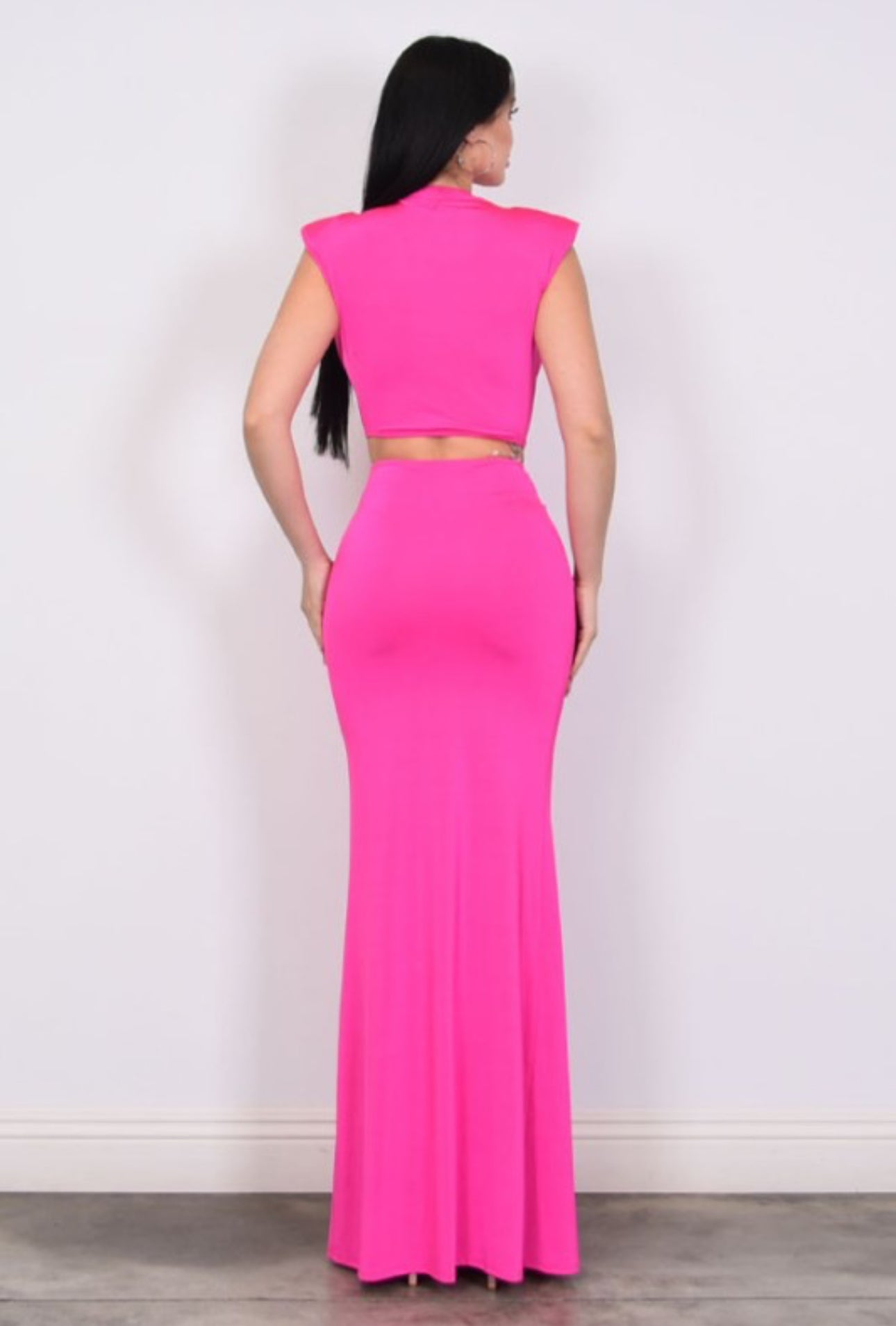 Hot Pink Cutout Maxi Dress – Sleeveless Bodycon Evening Gown
