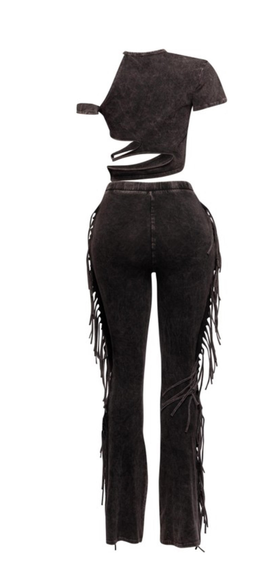 Black Fringe Cutout Two-Piece Set