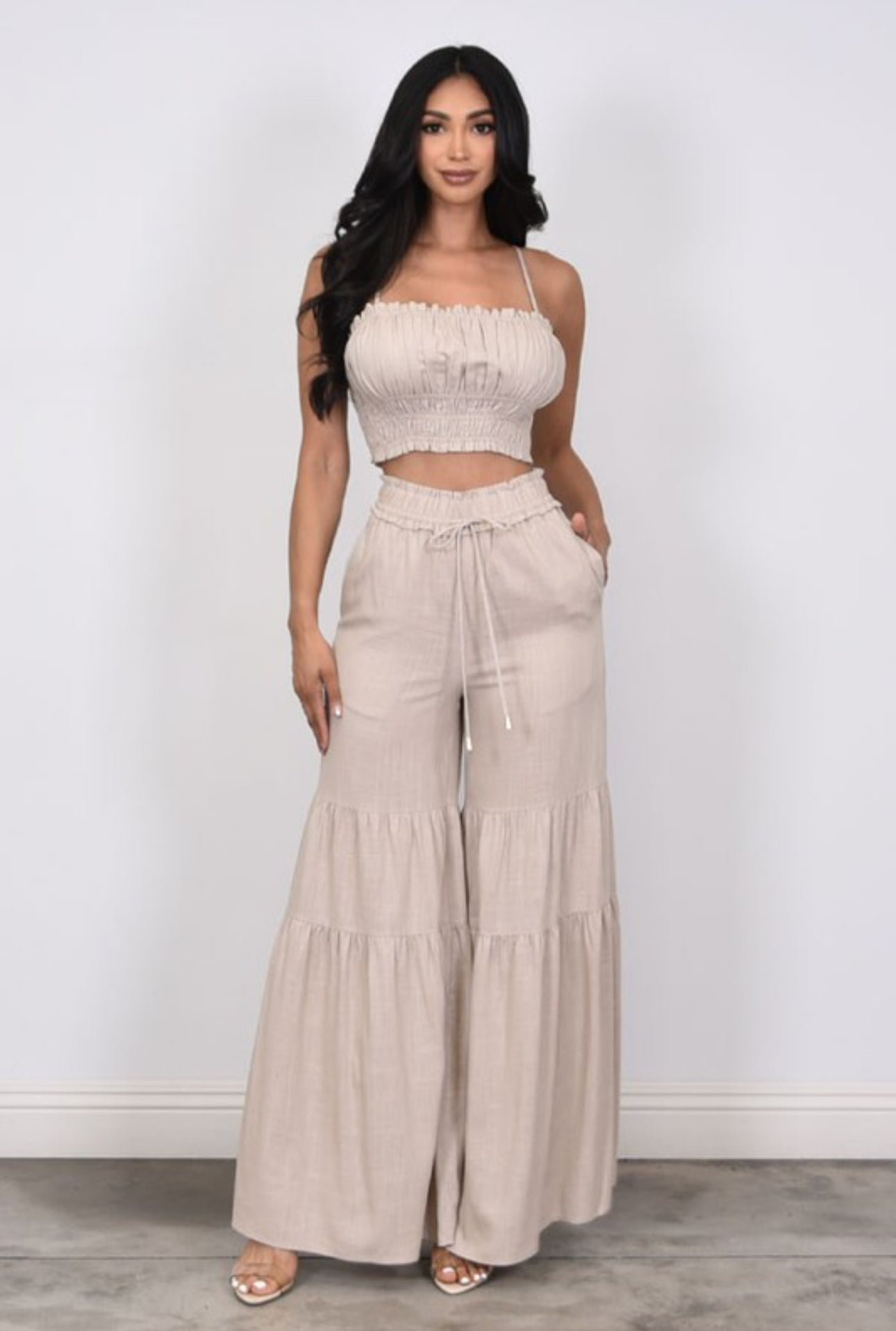 Beige Smocked Two-Piece Set
