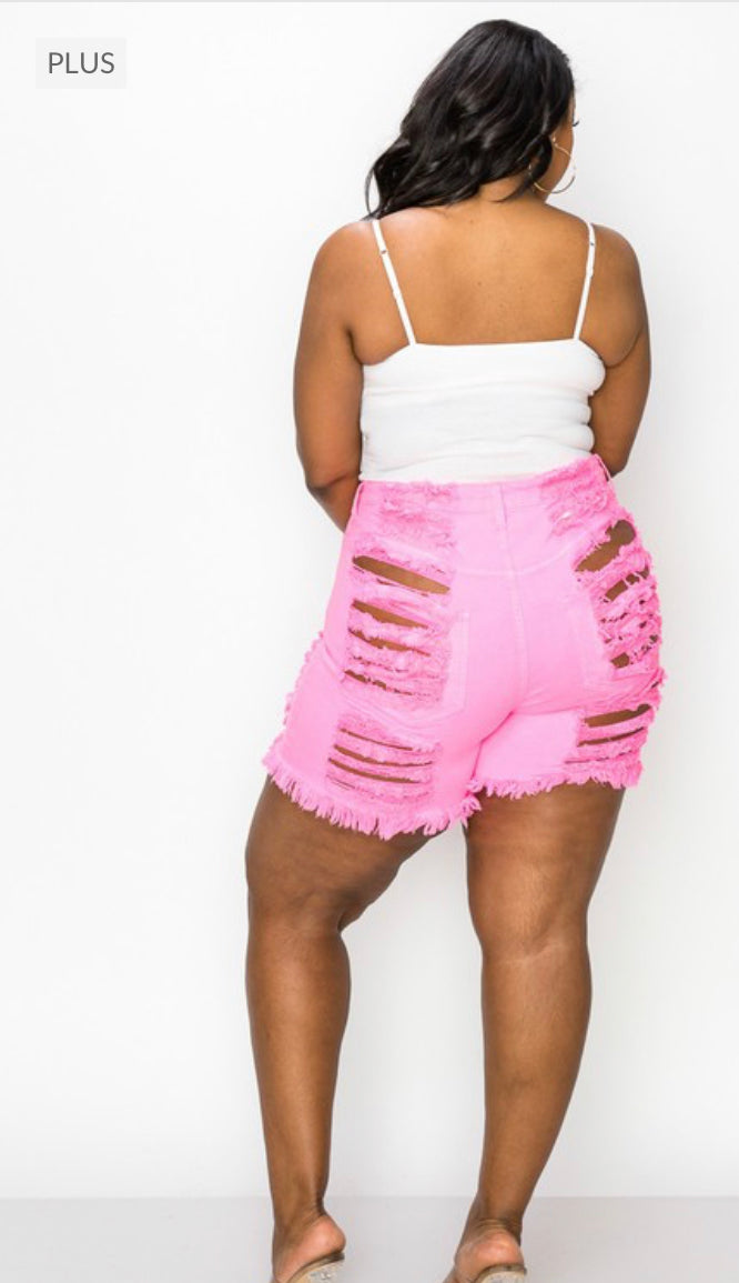 Pink Curvy Cut Up Baddie Shorts
