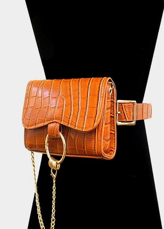 Orange Drape Chain Clutch Bag