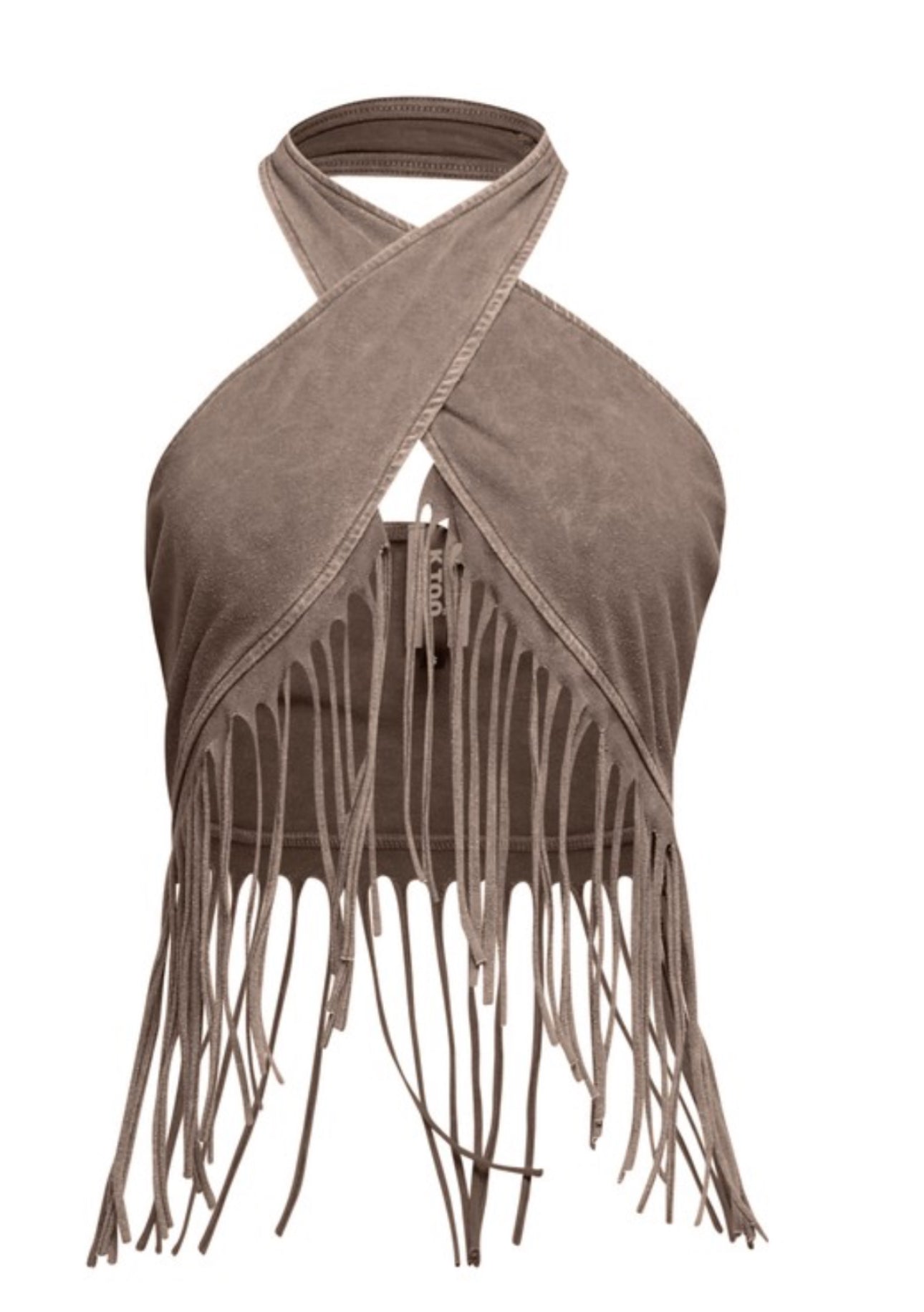 Crisscross Fringe Halter Crop Top