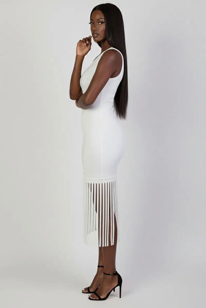 Ivory Fringe Midi Dress