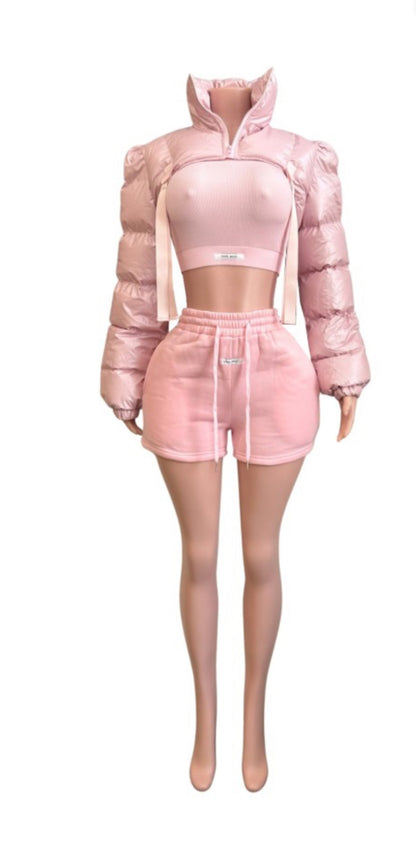Pink Cropped Puffer