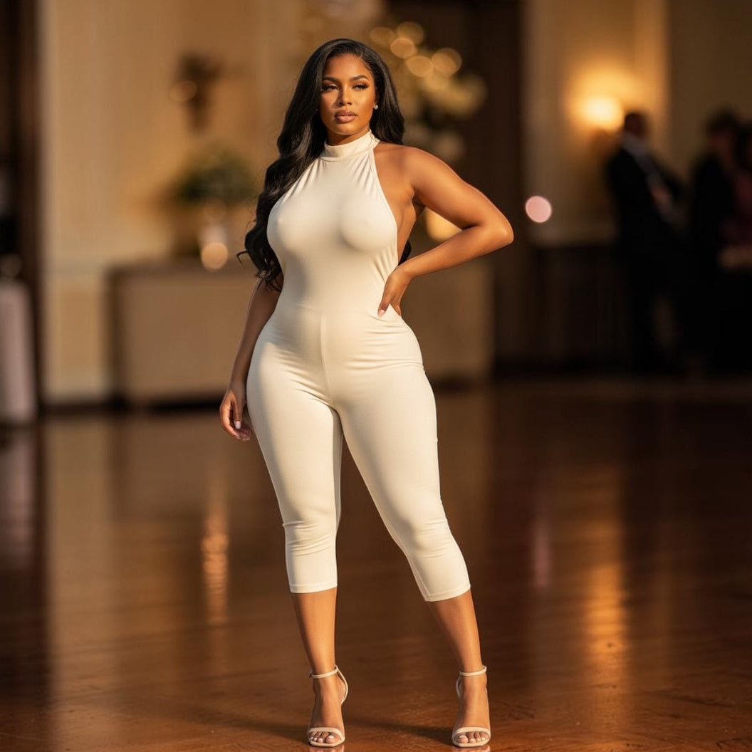 Midnight Muse Halter Capri Jumpsuit – Ivory