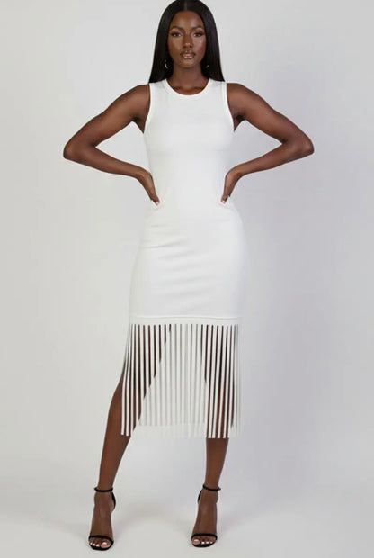 Ivory Fringe Midi Dress