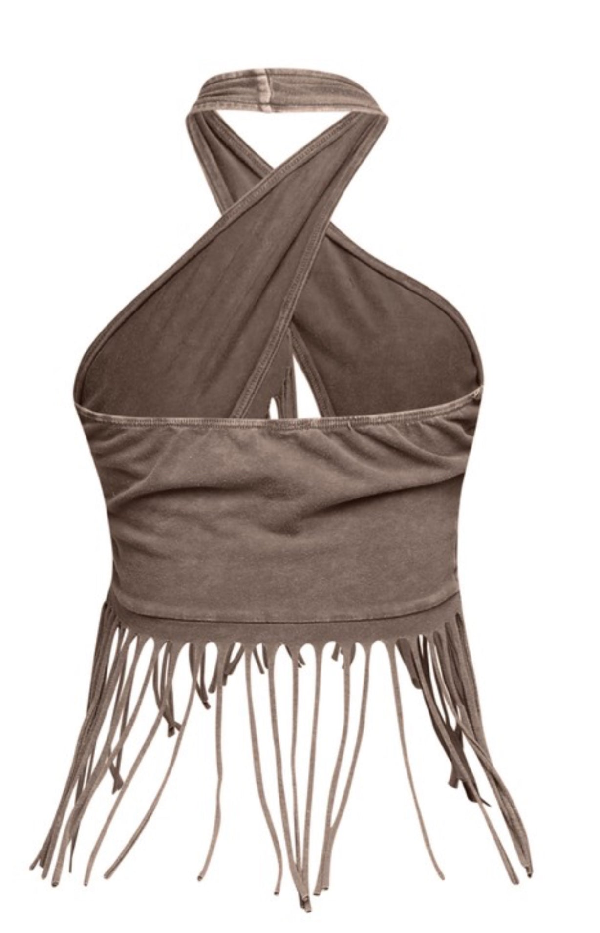 Crisscross Fringe Halter Crop Top