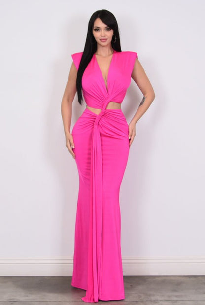 Hot Pink Cutout Maxi Dress – Sleeveless Bodycon Evening Gown