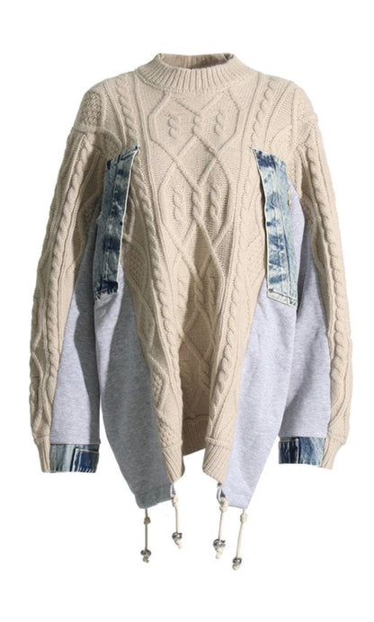 Cable Knit Patchwork Sweater