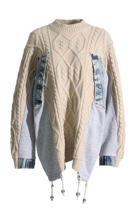 Cable Knit Patchwork Sweater