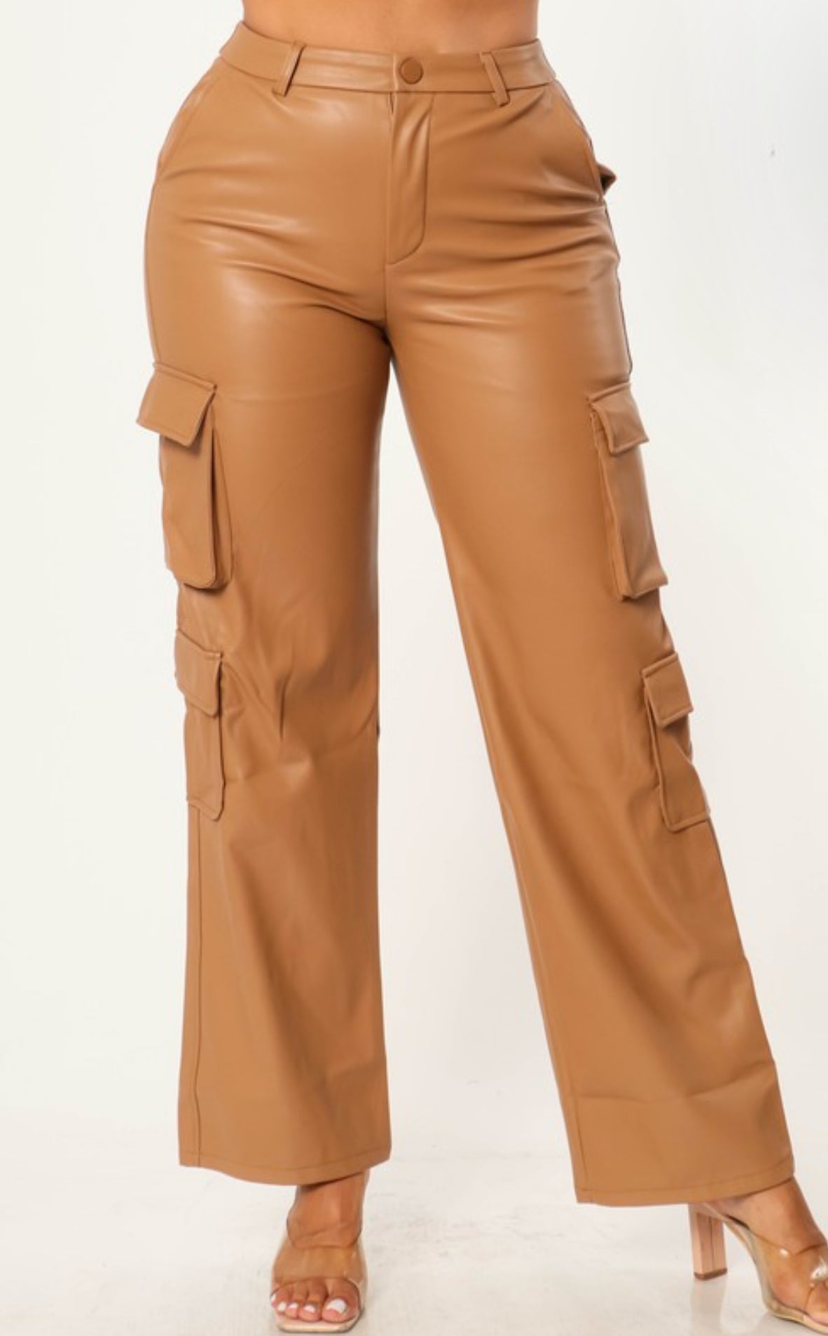 Faux Leather High Waist Cargo Pants