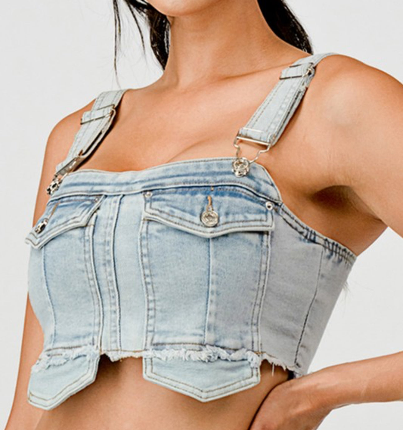 Denim Overall Crop Top – Bold, Distressed & On-Trend