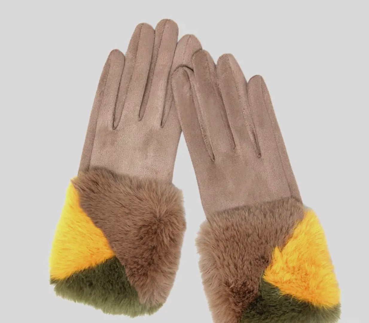 Luxe Faux Fur Colorblock Winter Gloves – Soft, Warm & Stylish