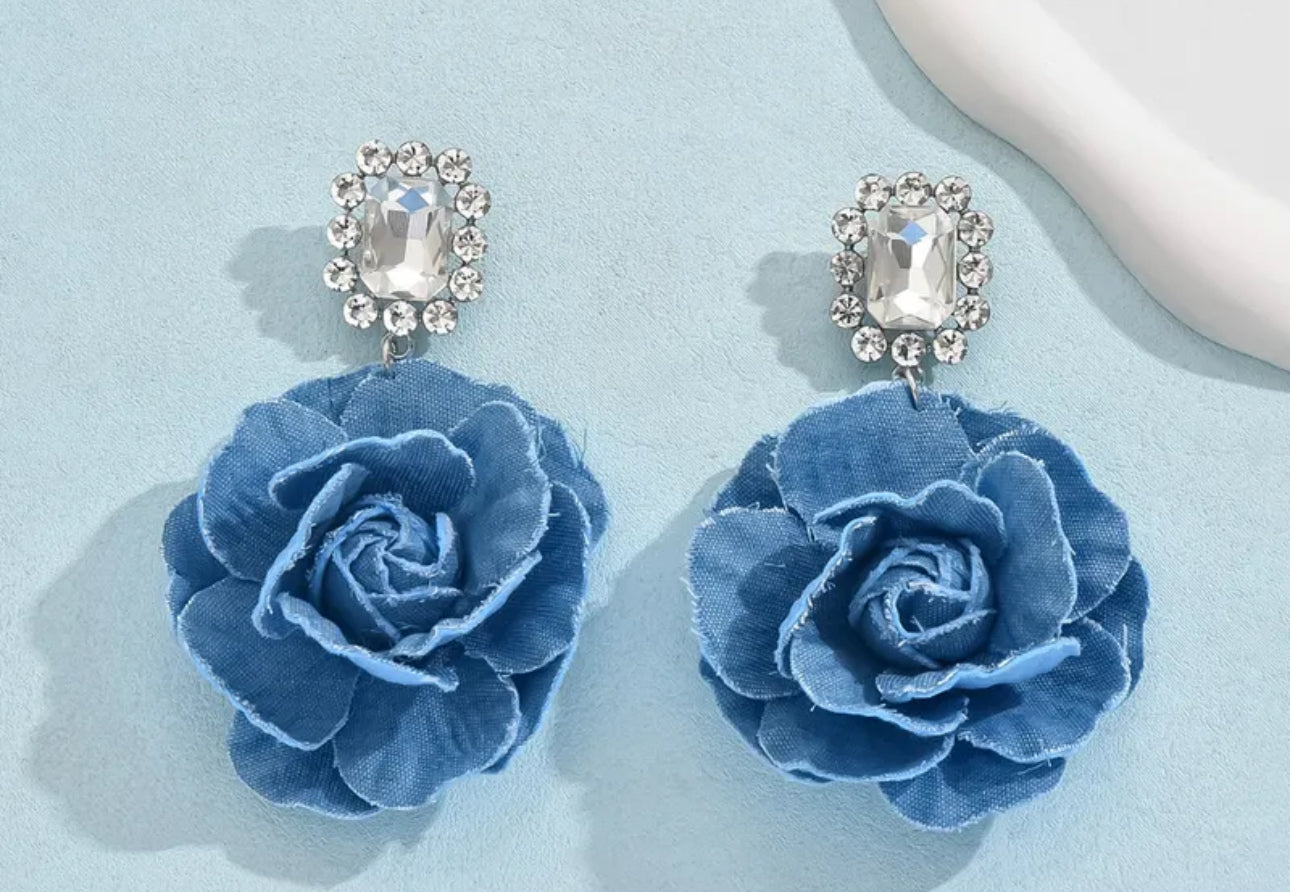 Denim Rose Earrings