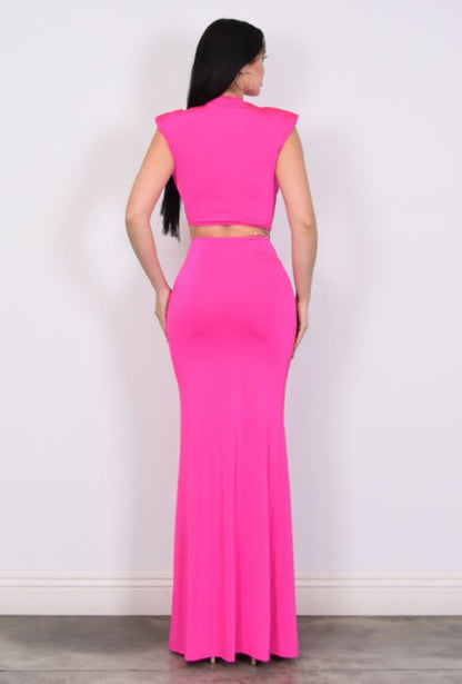 Hot Pink Cutout Maxi Dress – Sleeveless Bodycon Evening Gown