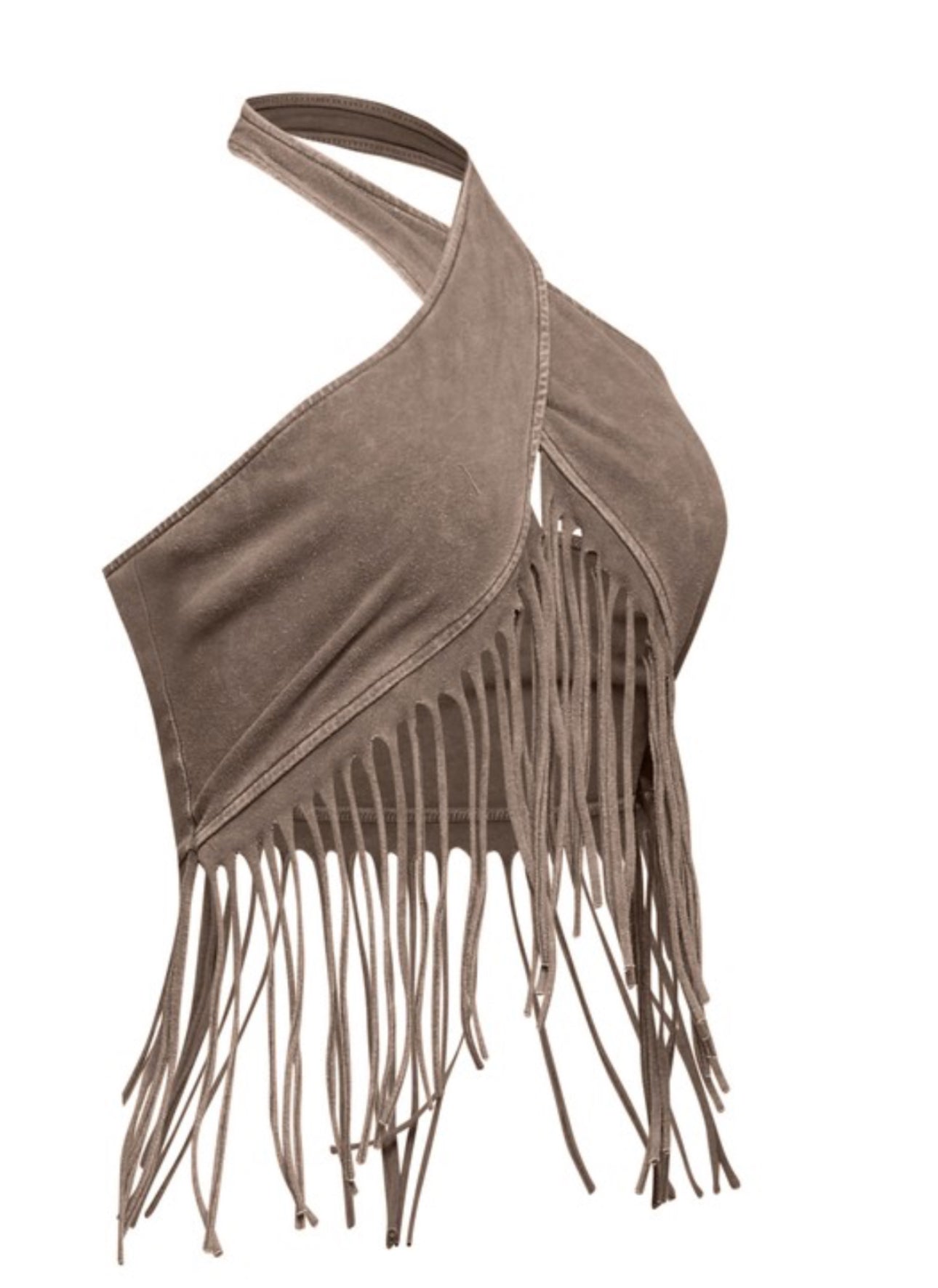 Crisscross Fringe Halter Crop Top